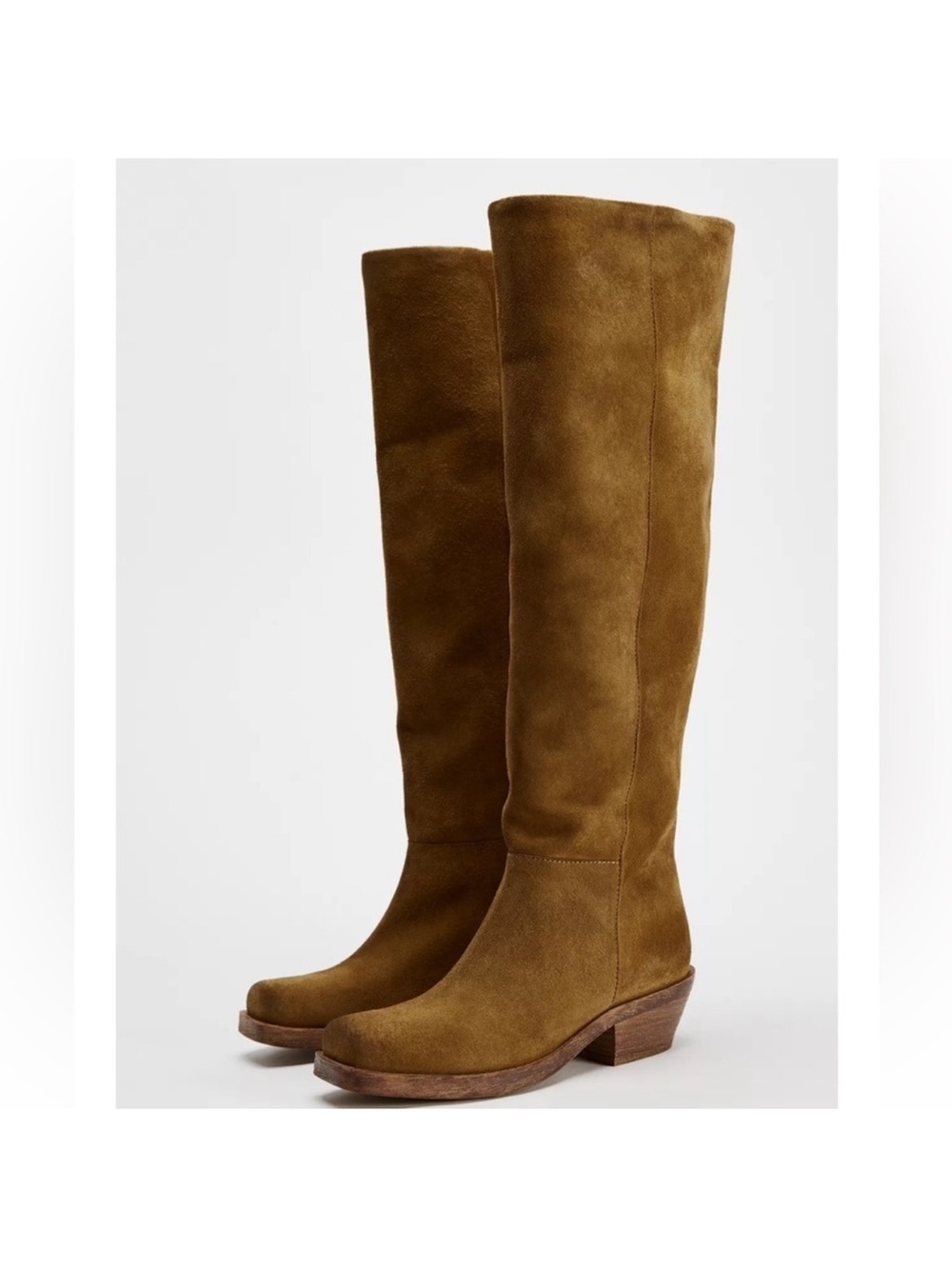 Zara Tall Suede Knee Boots in Camel Brown